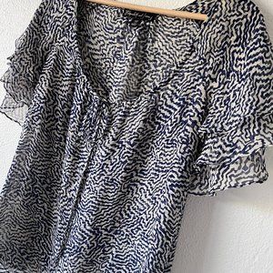 ELIZABETH AND JAMES Blue Patterned Silk Blouse